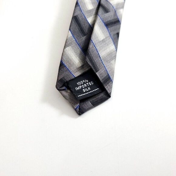 Joseph & Feiss International Gray Beige Blue Abstract Wide Silk Tie - Picture 4 of 6